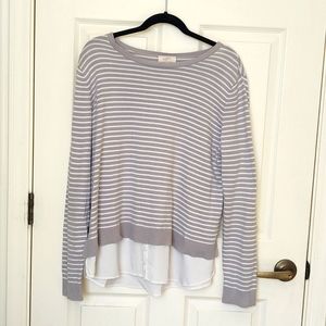 Loft Sweater Grey with White Stripes Size XL